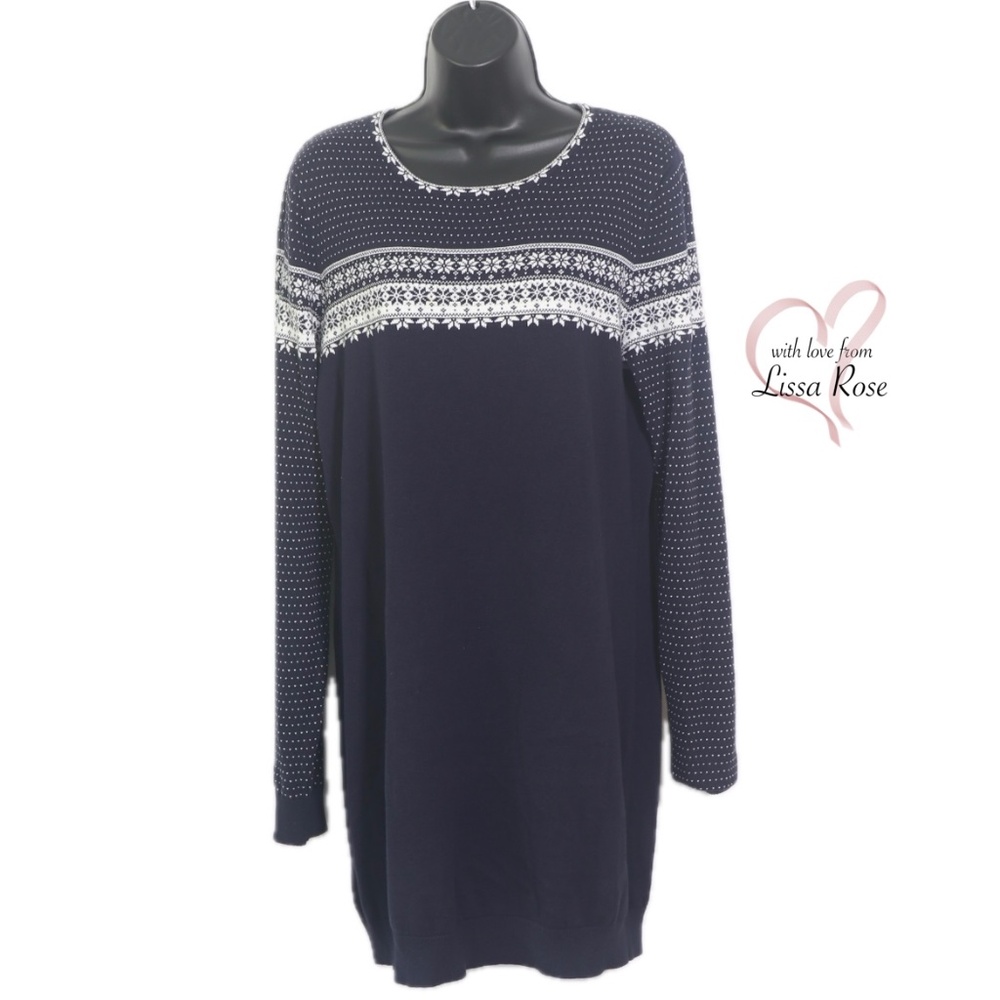 Fairisle holiday/fall tunic or short sweater dress in navy (Long Tall Sally)